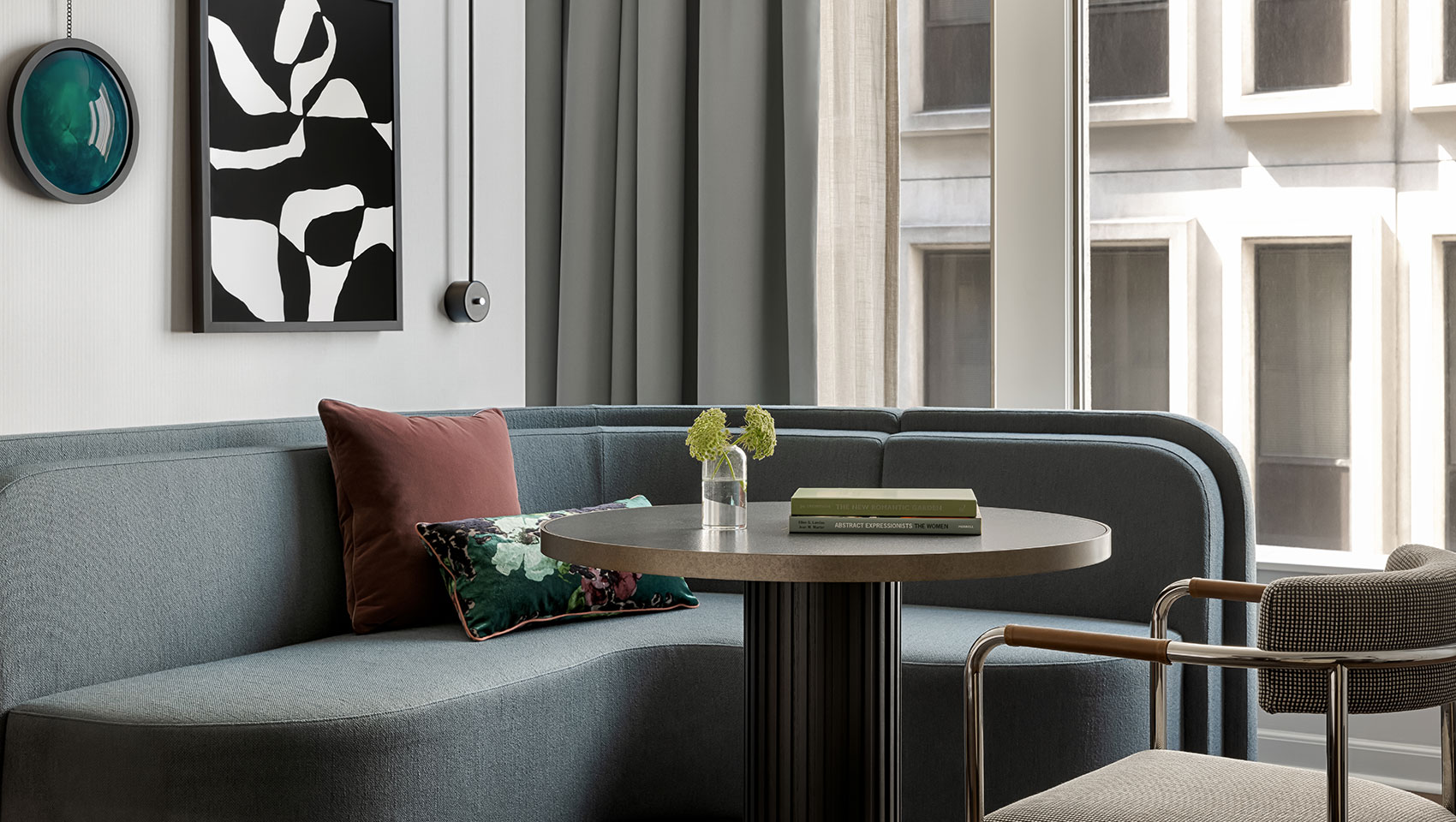 Suite couch and bedroom view at monaco seattle