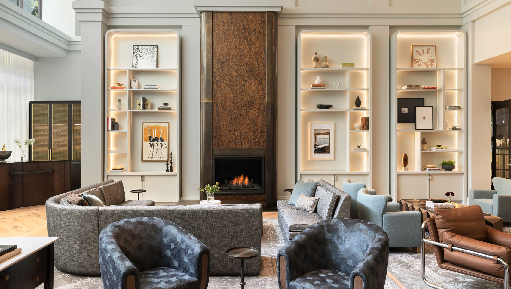 Lobby seating and fireplace at Kimpton Hotel Monaco Seattle