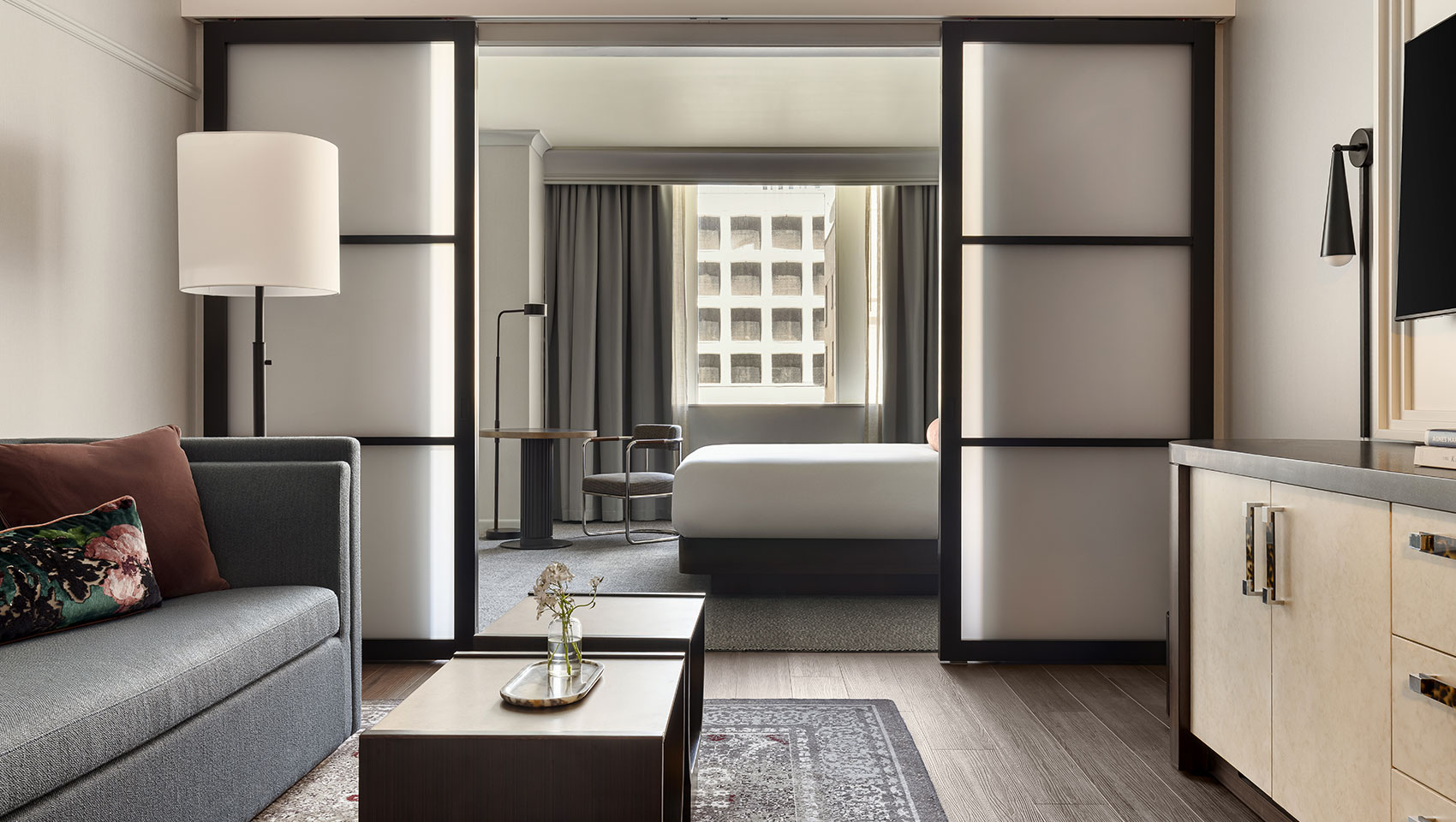 kimpton monaco guest suite with living room