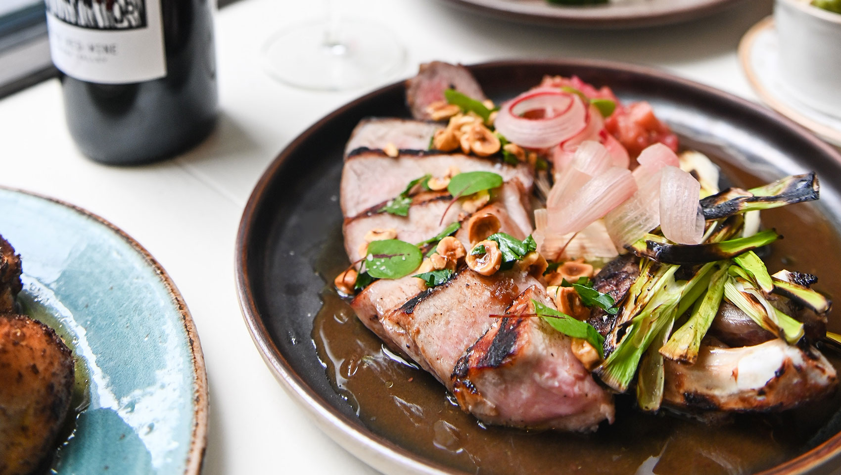 Marin meal with red wine