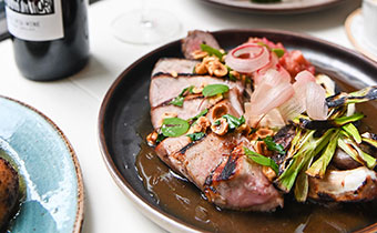 Marin meal with red wine